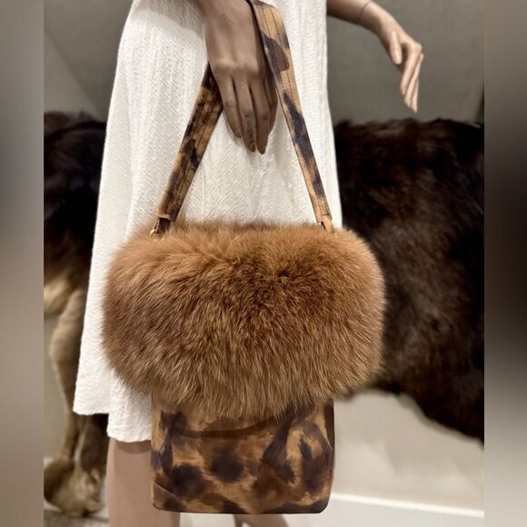 Gorgeous Real Fox Fur Trimmed Handmade Genuine Leather Tote Bag/ Crossbody - Picture 1 of 16